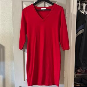 Calvin Klein Red V-Neck Dress